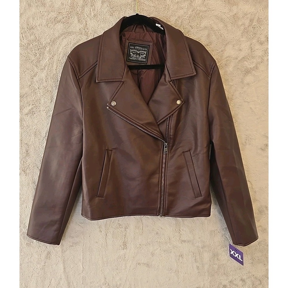Levi's Women's Faux Leather Moto Jacket Asymmetrical Zip Front Burgandy‎ Sz 2XL